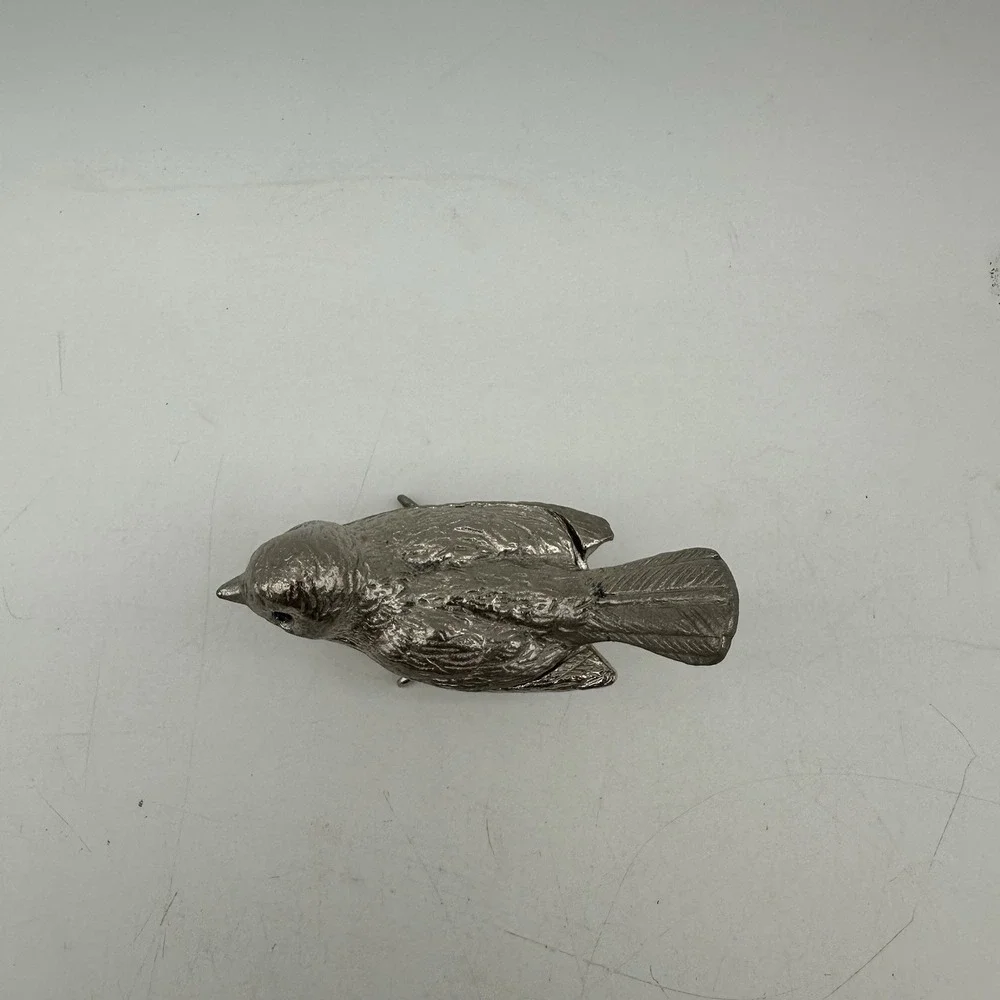 Vintage‎ FLORENZA Silver Cast Metal Green Rhinestone Eyed Bird Trinket Box 3